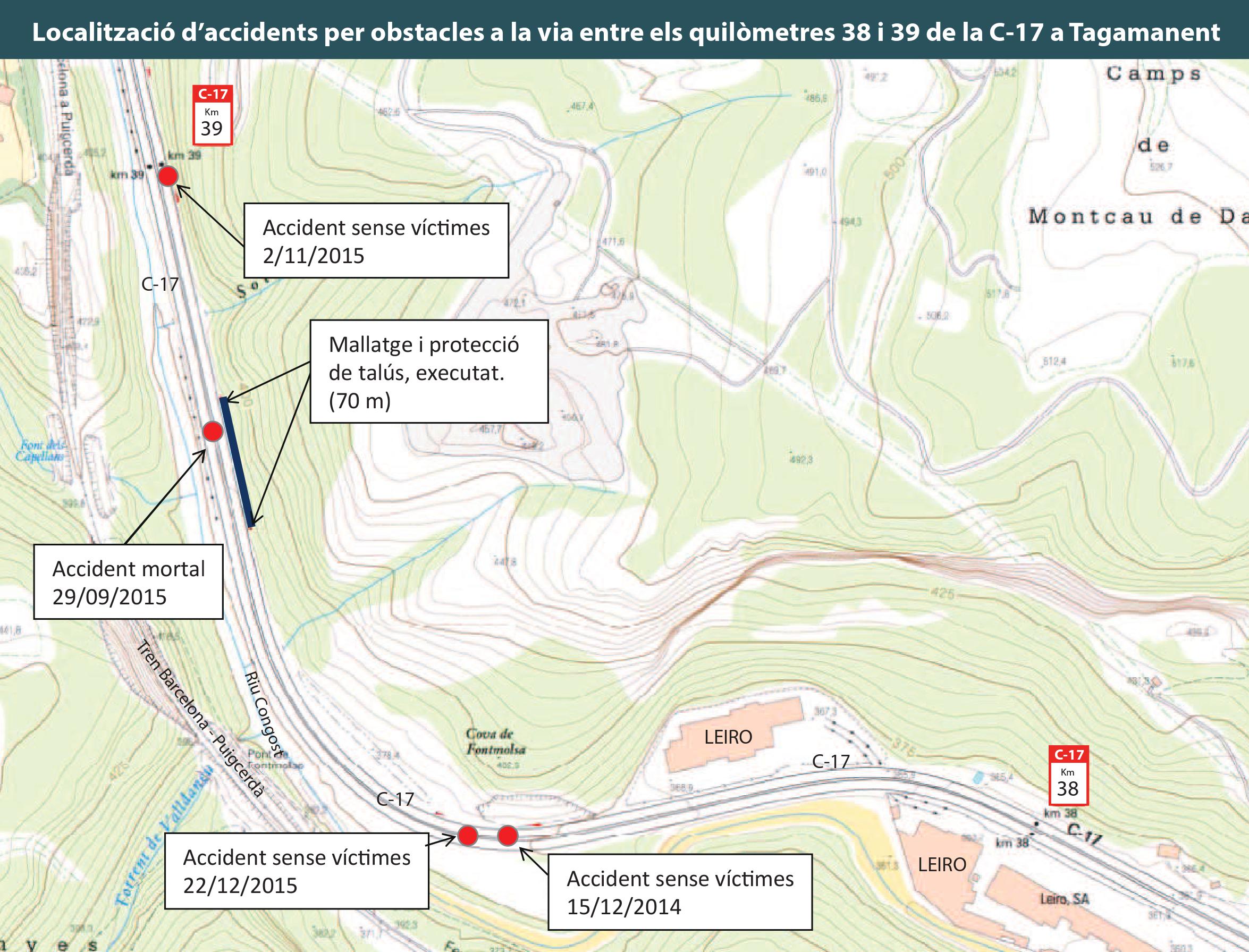 Localització dels punts dels accidents referenciats pels Mossos en relació amb el del dia 29