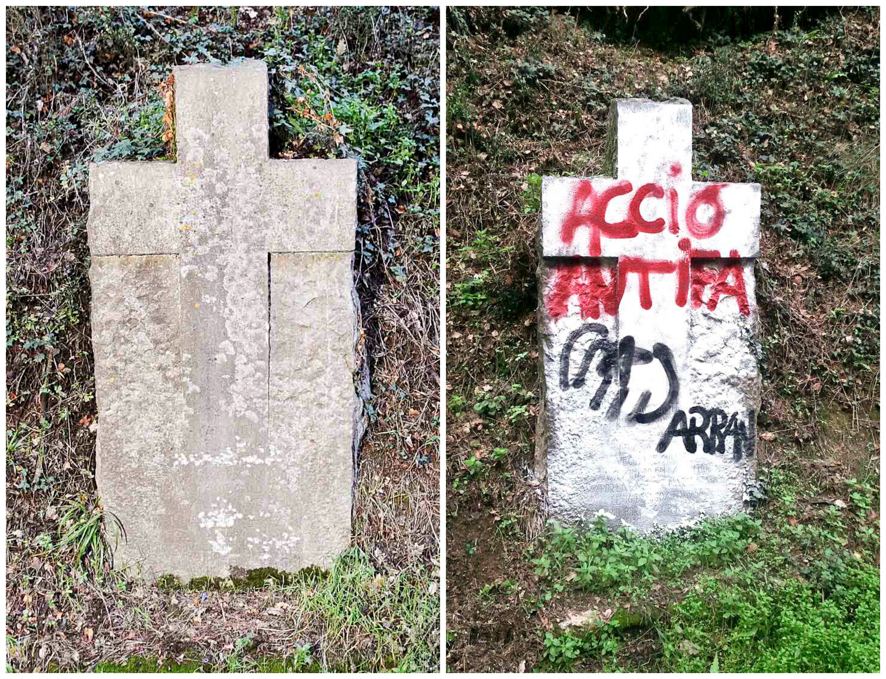 Imatge del monument abans i després de l'acció d'Arran