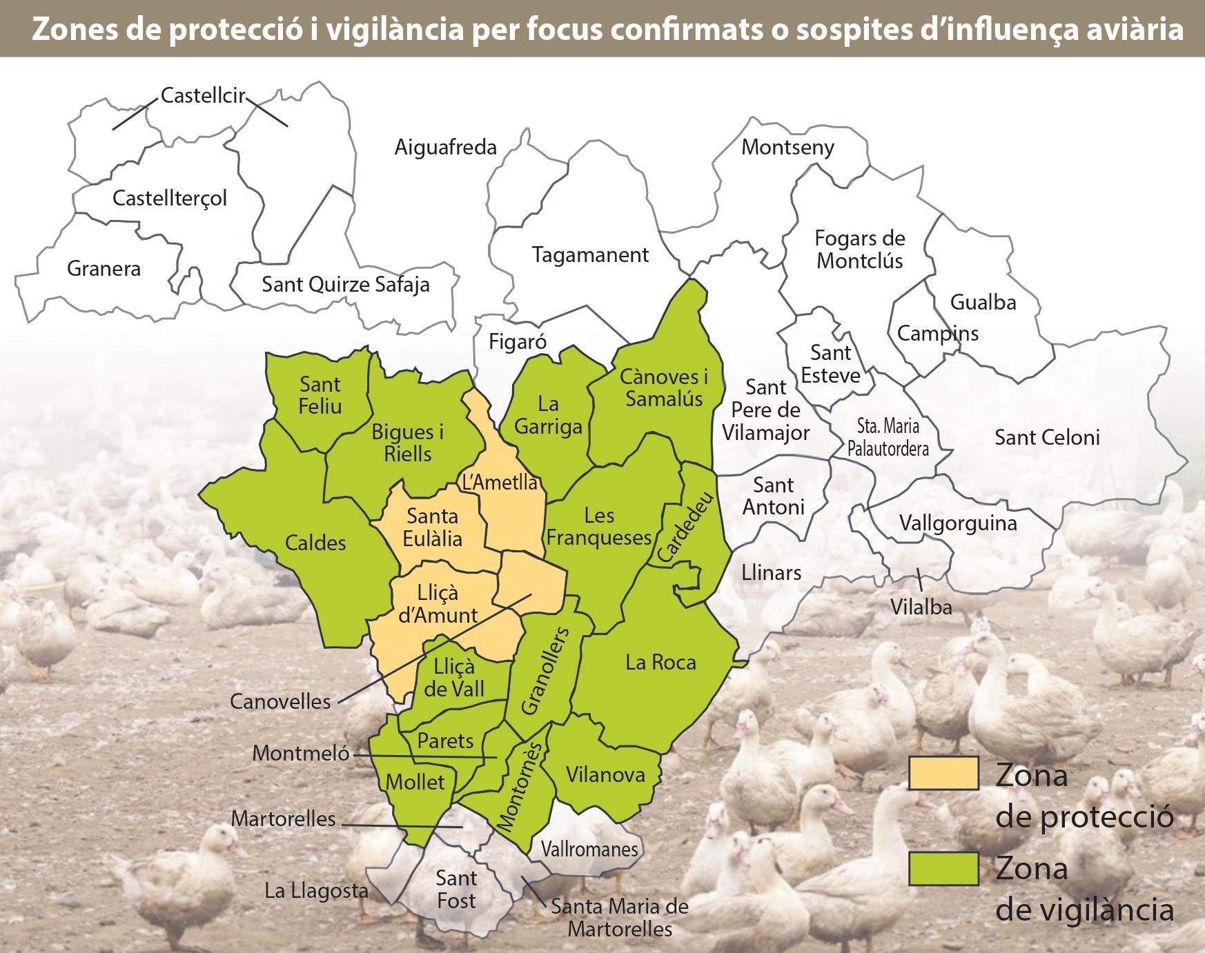 Els municipis afectats per les zones de protecció fixades per la Generalitat