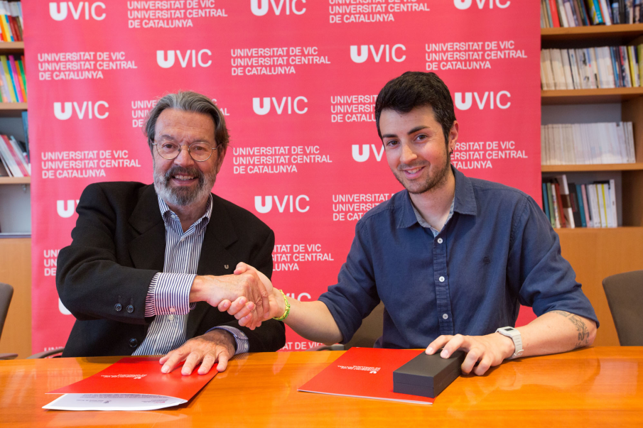 El rector de la UVic, Jordi Montaña, i l'alcalde Sant Vicenç, Èric Sibina