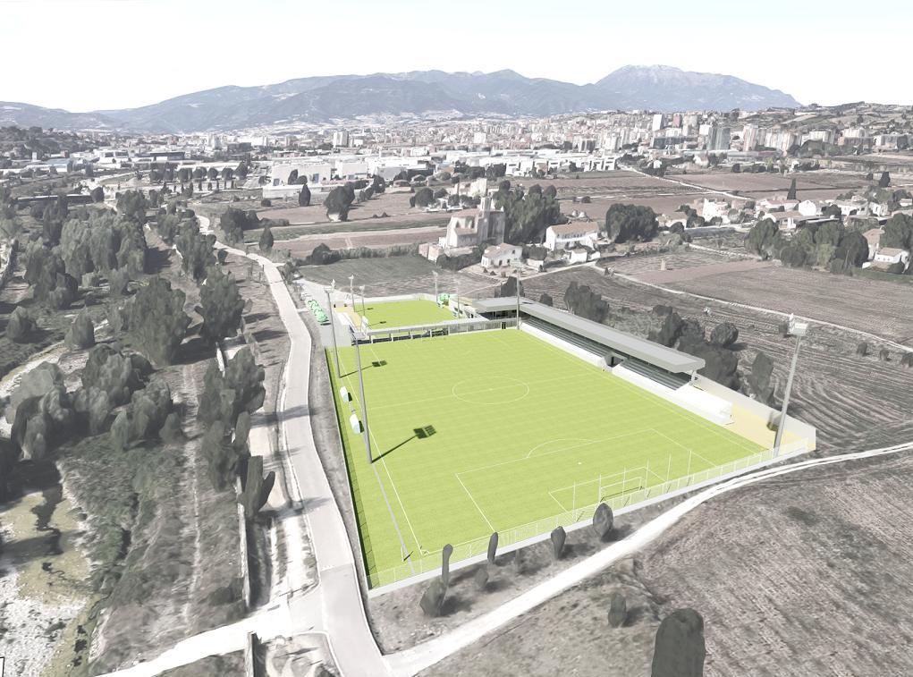 Imatge virtual que mostra l'aspecte que tindrà el nou camp de futbol de Palou