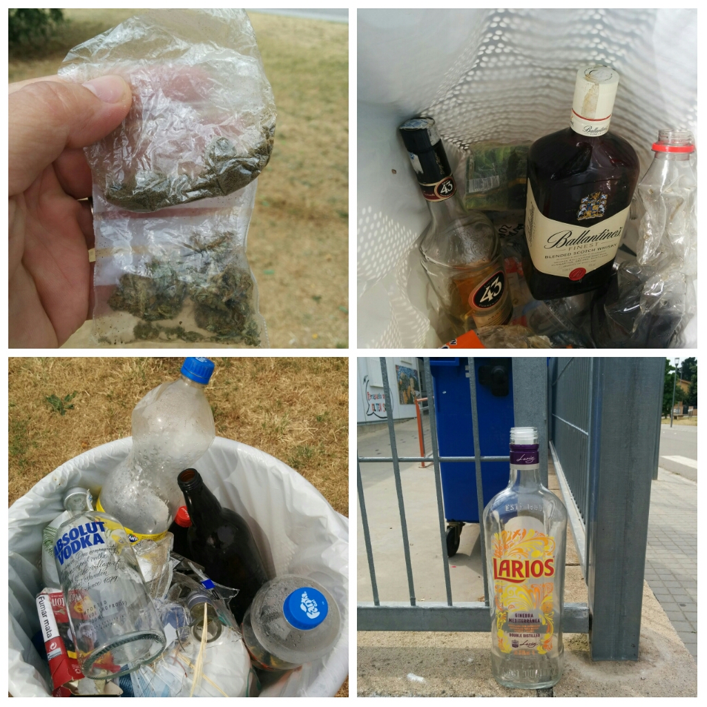 Restes de droga i ampolles d'alcohol d'alta graduació trobades al parc de Can Record