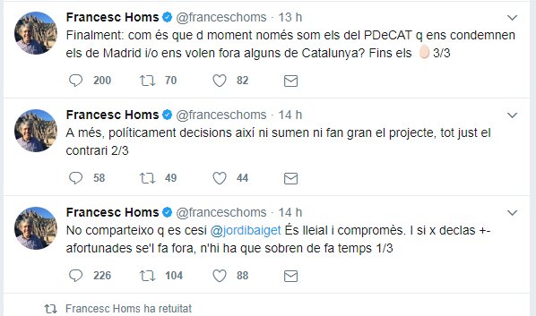 Homs va fer tres piulades per resumir el seu pensament