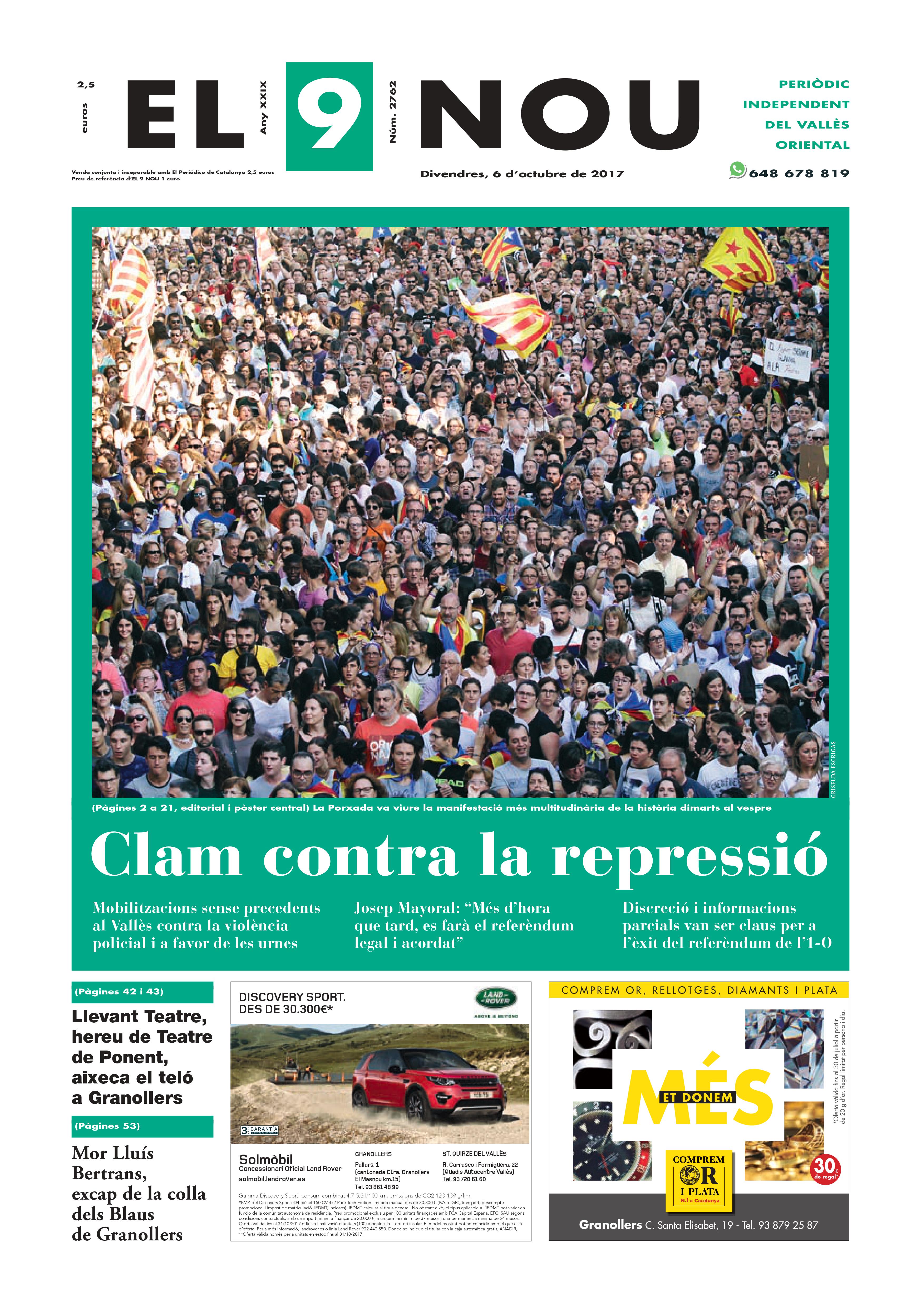 Primera pagina EL 9 NOU Valles divendres 06_10_17
