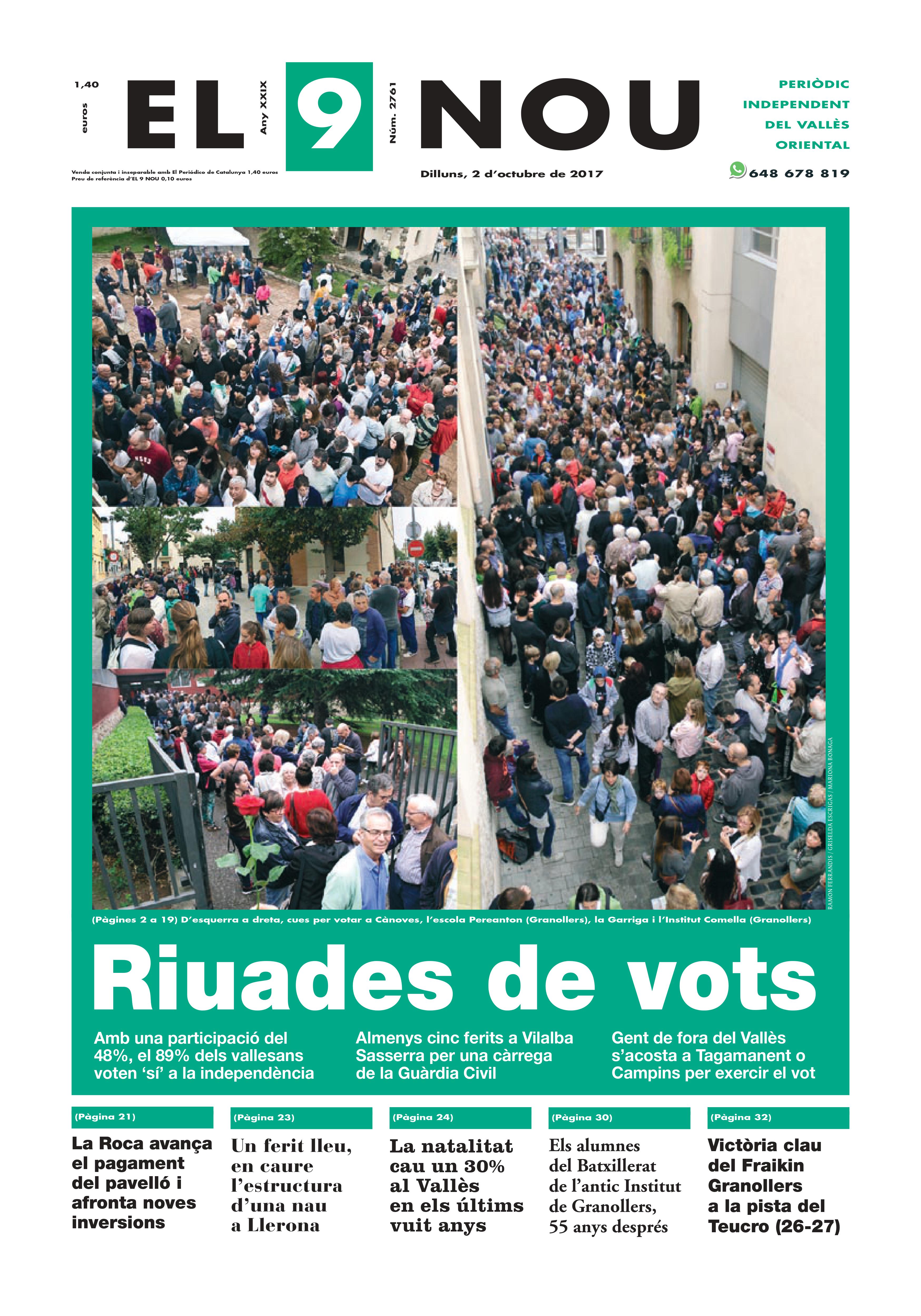 Primera plana EL 9 NOU Vallès dilluns 02_10_17