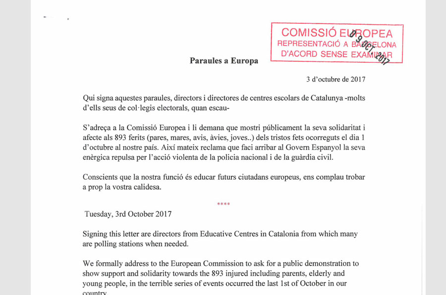La carta que han enviat a la Comissió Europea