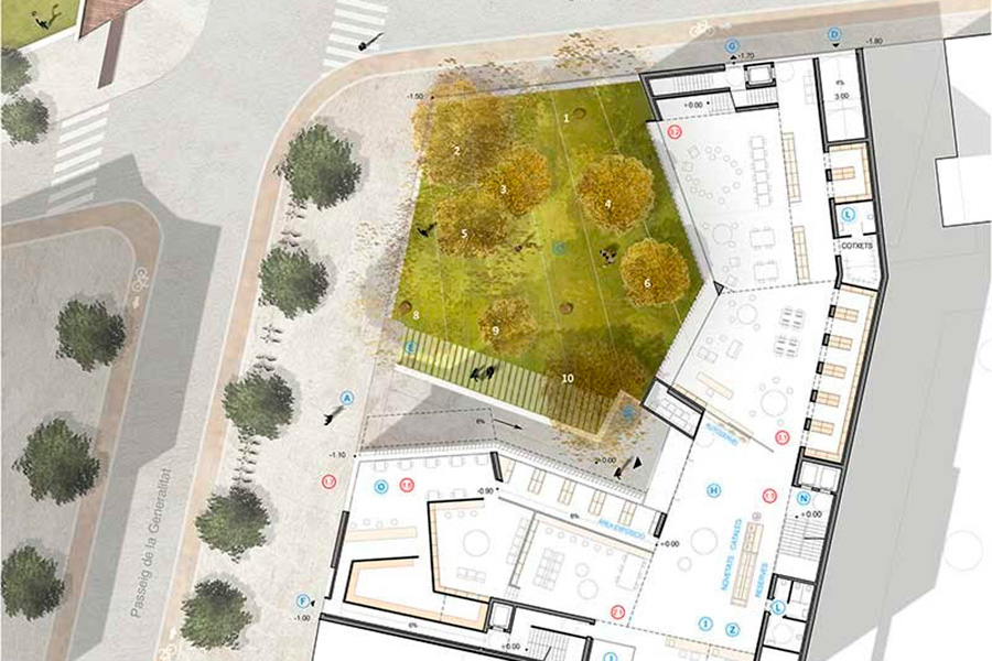 La nova biblioteca tindrà un gran jardí amb onze arbres