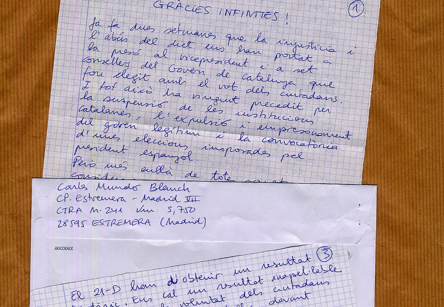 La carta escrita a mà des de la presó d'Estremera