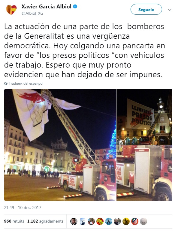 La piulada que va publicar Xavier García Albiol diumenge passat