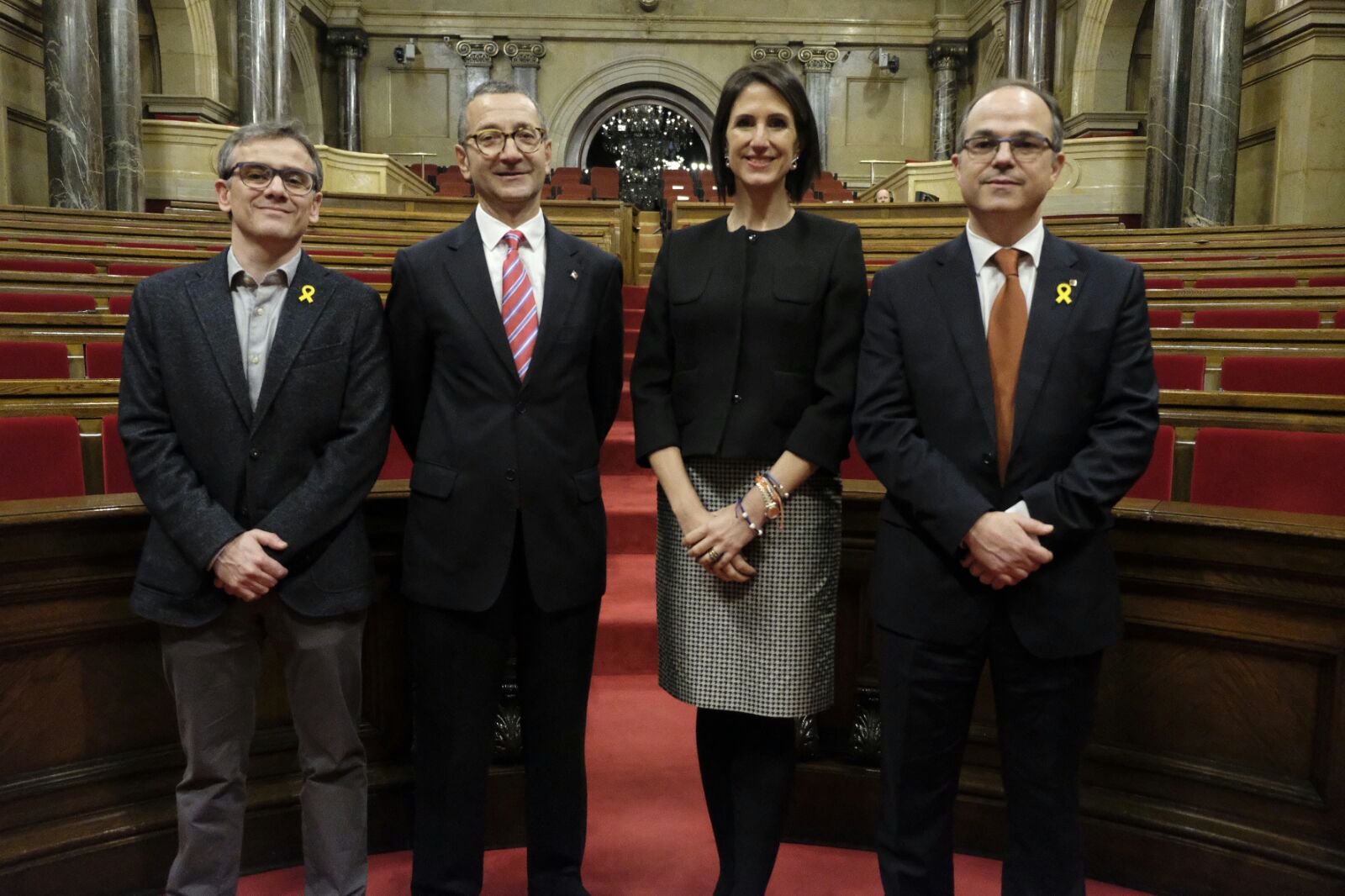 D'esquerra a dreta, Josep Maria Jové, Jordi Terrades, Blanca Navarro i Jordi Turull, a l'hemicicle del Parlament