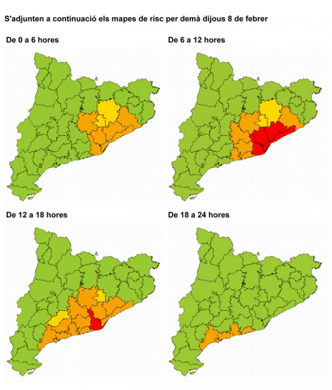 Els mapes de risc de nevades difosos pel Servei Meteorològic de Catalunya