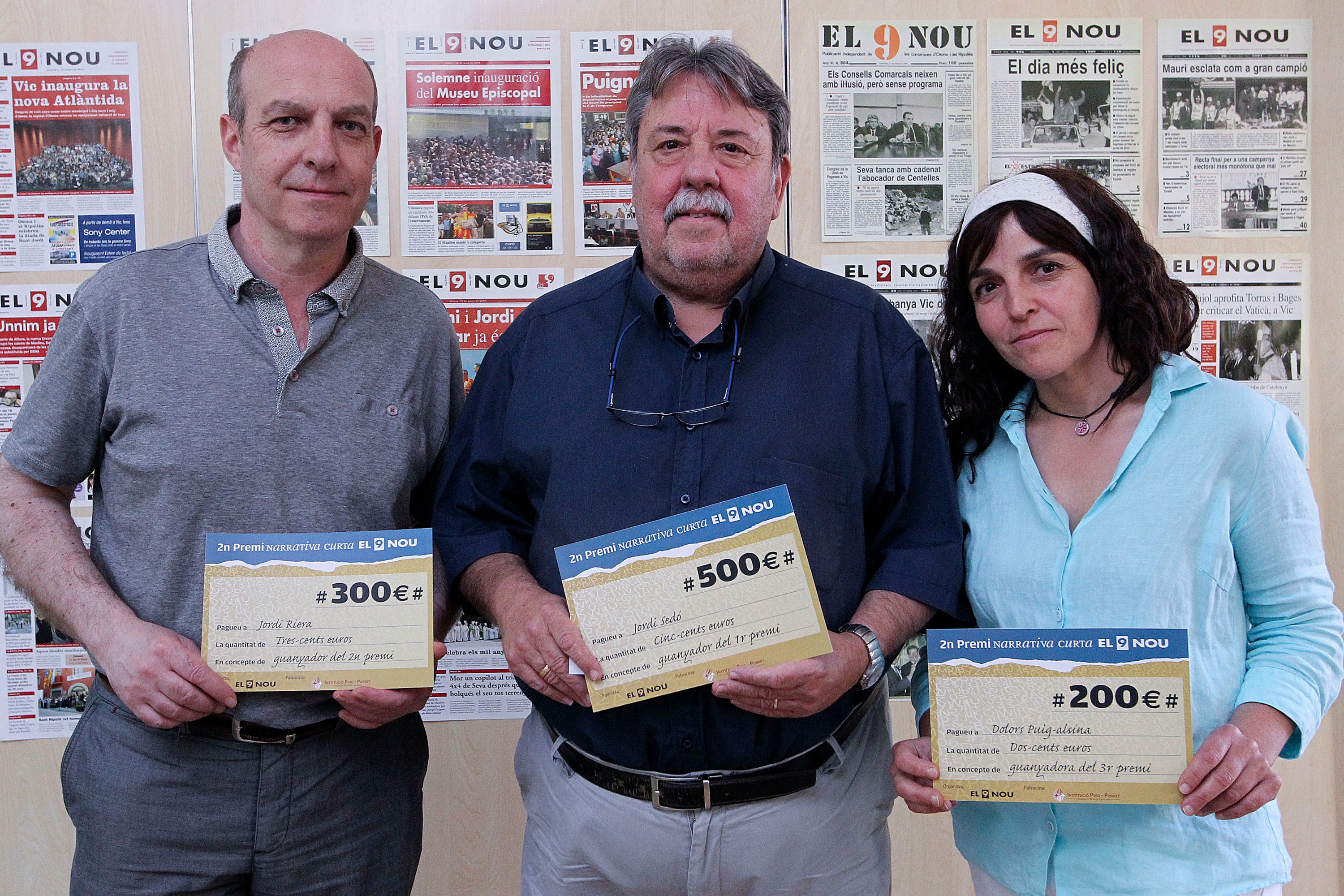 Jordi Sedó, el guanyador, al mig. A l’esquerra, Jordi Riera (segon premi) i a la dreta, Dolors Puig-Alsina (tercer premi)
