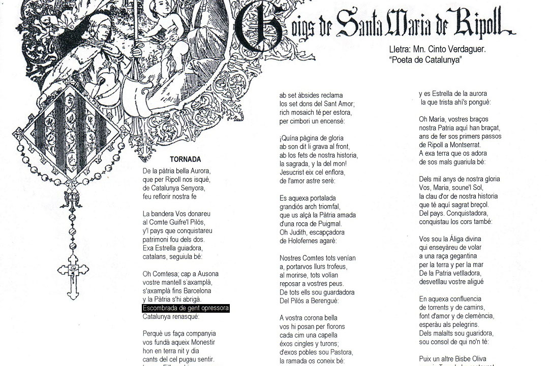 La versió 'nova' dels goigs, amb el vers que s'ha canviat remarcat en negre