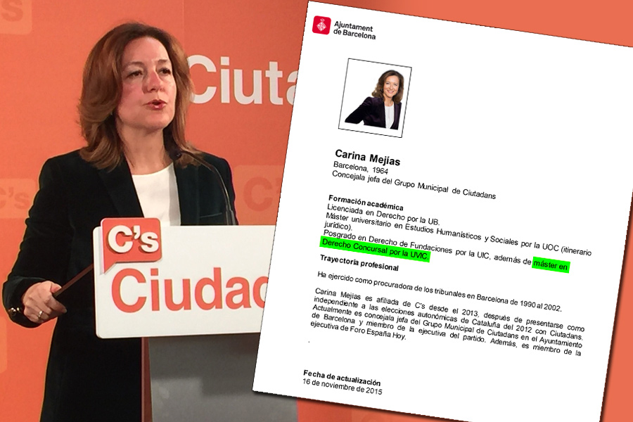Carina Mejías, presidenta del grup de C's a l'Ajuntament de Barcelona amb el seu currículum vitae