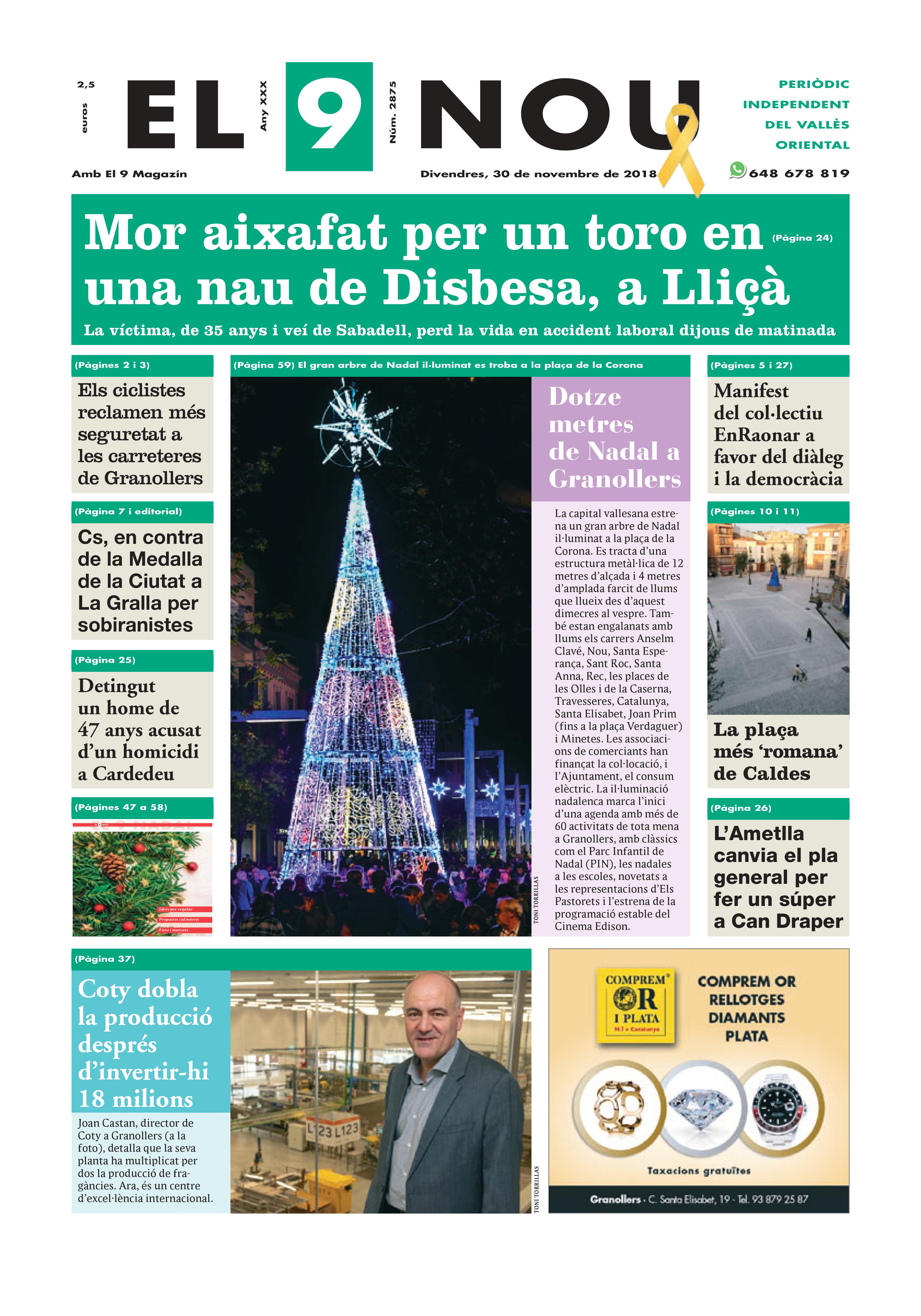 Primera plana EL 9 NOU 30_11_18 Vallès