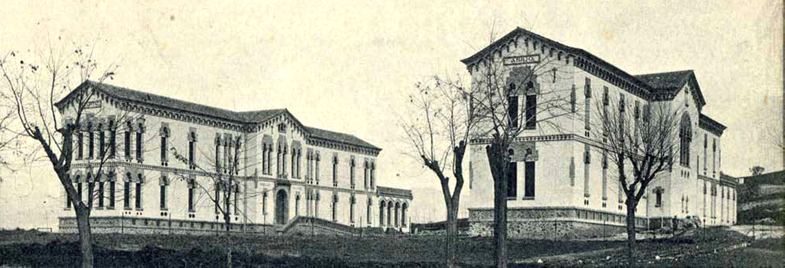 Els dos pavellons de l’Asil Hospital, encara sense el cos central, que es va poder construir amb la venda dels retaules