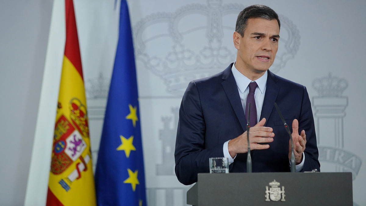 Pedro Sánchez, declarant la convocatòria d'eleccions anticipades