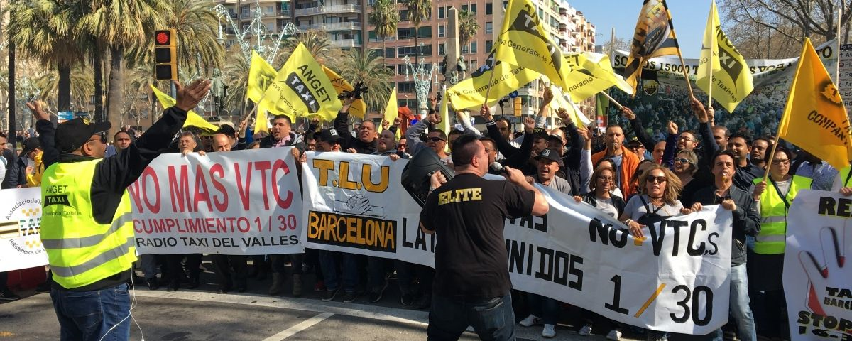 Manifestació dels taxistes en contra de les VTC