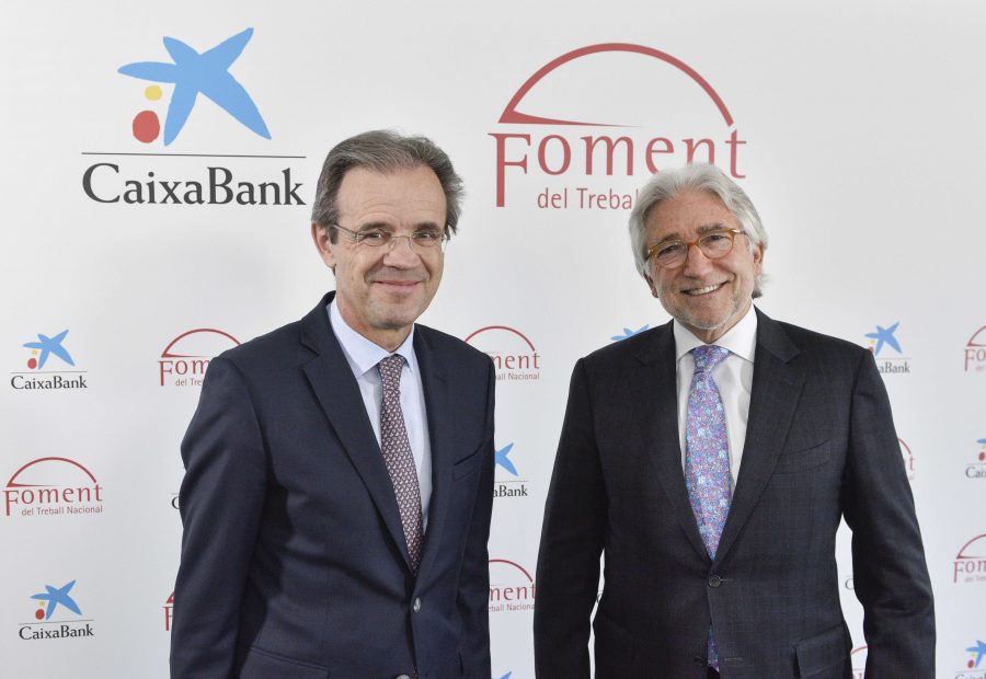 Jordi Gual, president de CaixaBank, i Josep Sánchez Llibre, president de Foment del Treball Nacional, han presentat l'acord