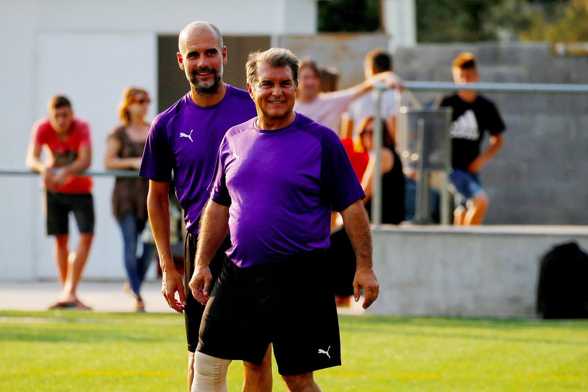 Pep Guardiola i Joan Laporta durant el partit