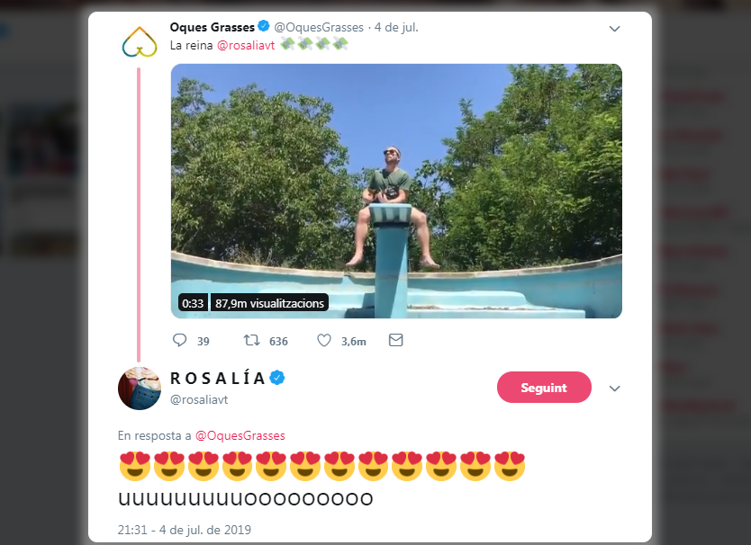 La conversa d'Oques Grasses i Rosalía a Twitter