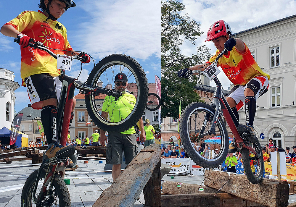 Alba i Martí Riera, damunt de la bicicleta i en plena competició, a Wadowice, Polònia