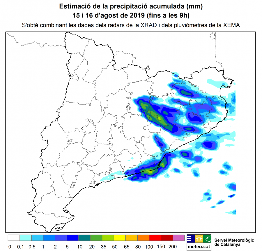 Mapa de les precipitacions ahir a Catalunya