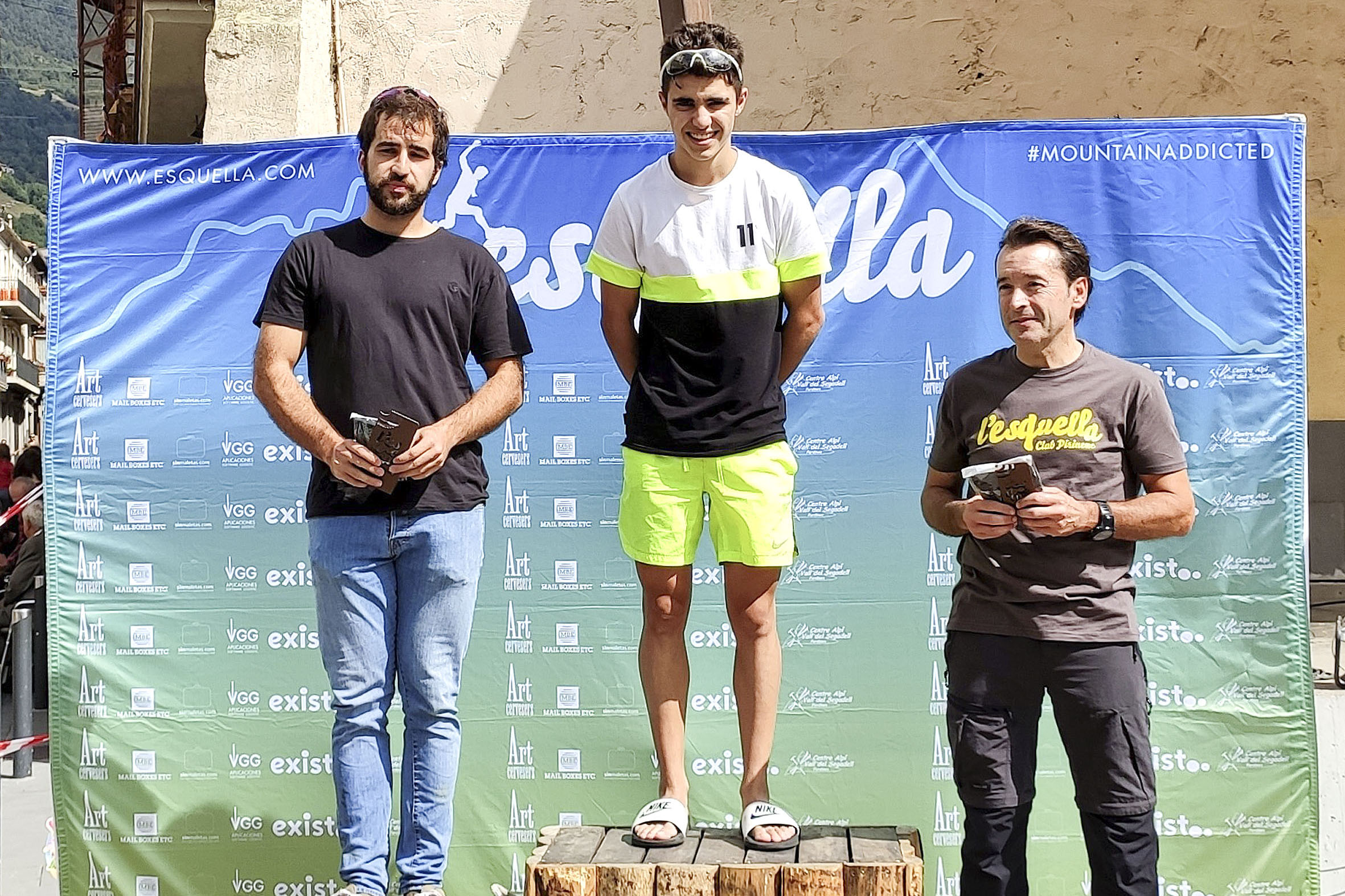 El podi masculí de la cursa de 19km, amb Aniol Montes, Ramon Macias i Josep Cañete