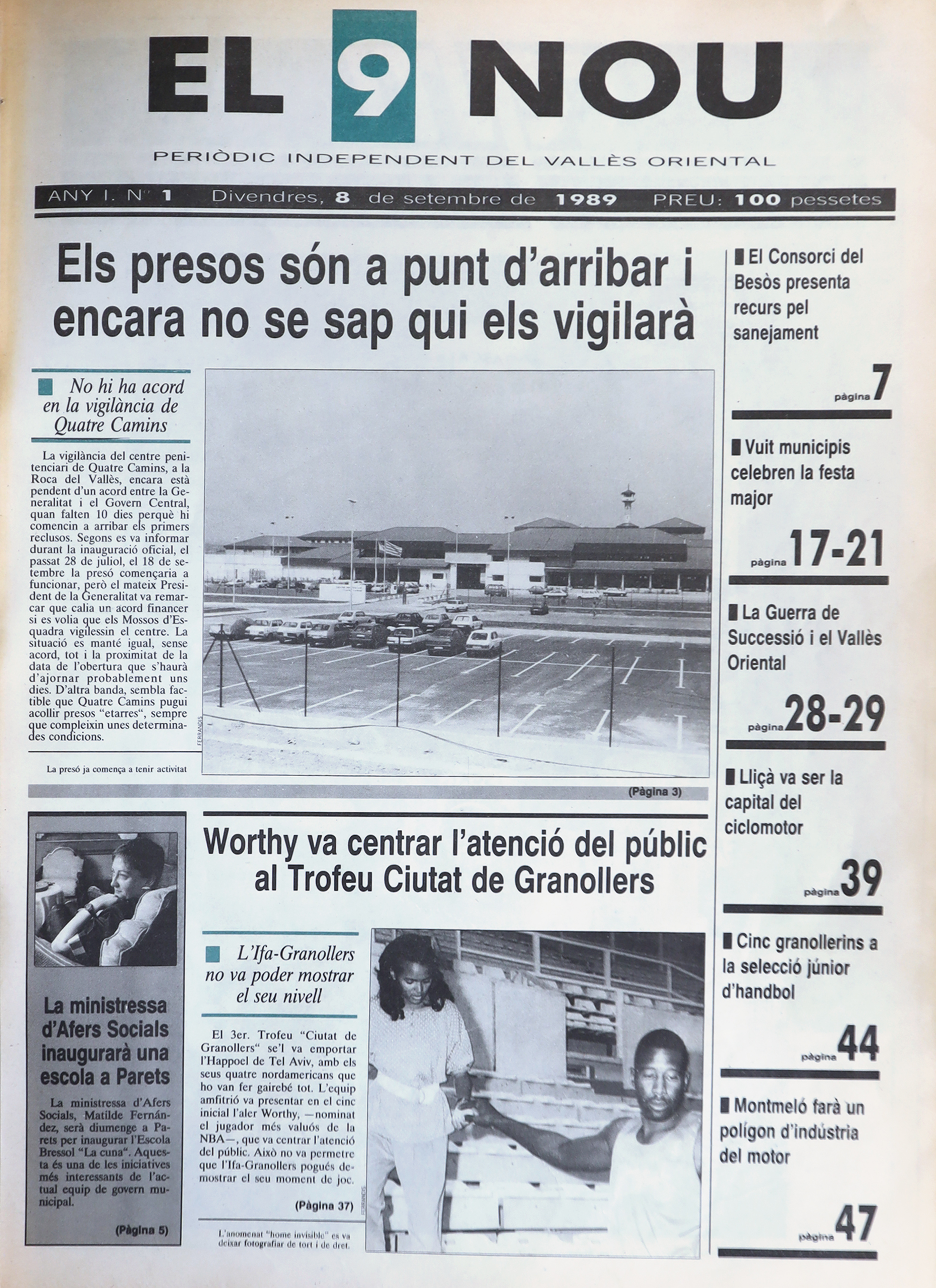 La portada del primer número d'EL 9 NOU al Vallès Oriental