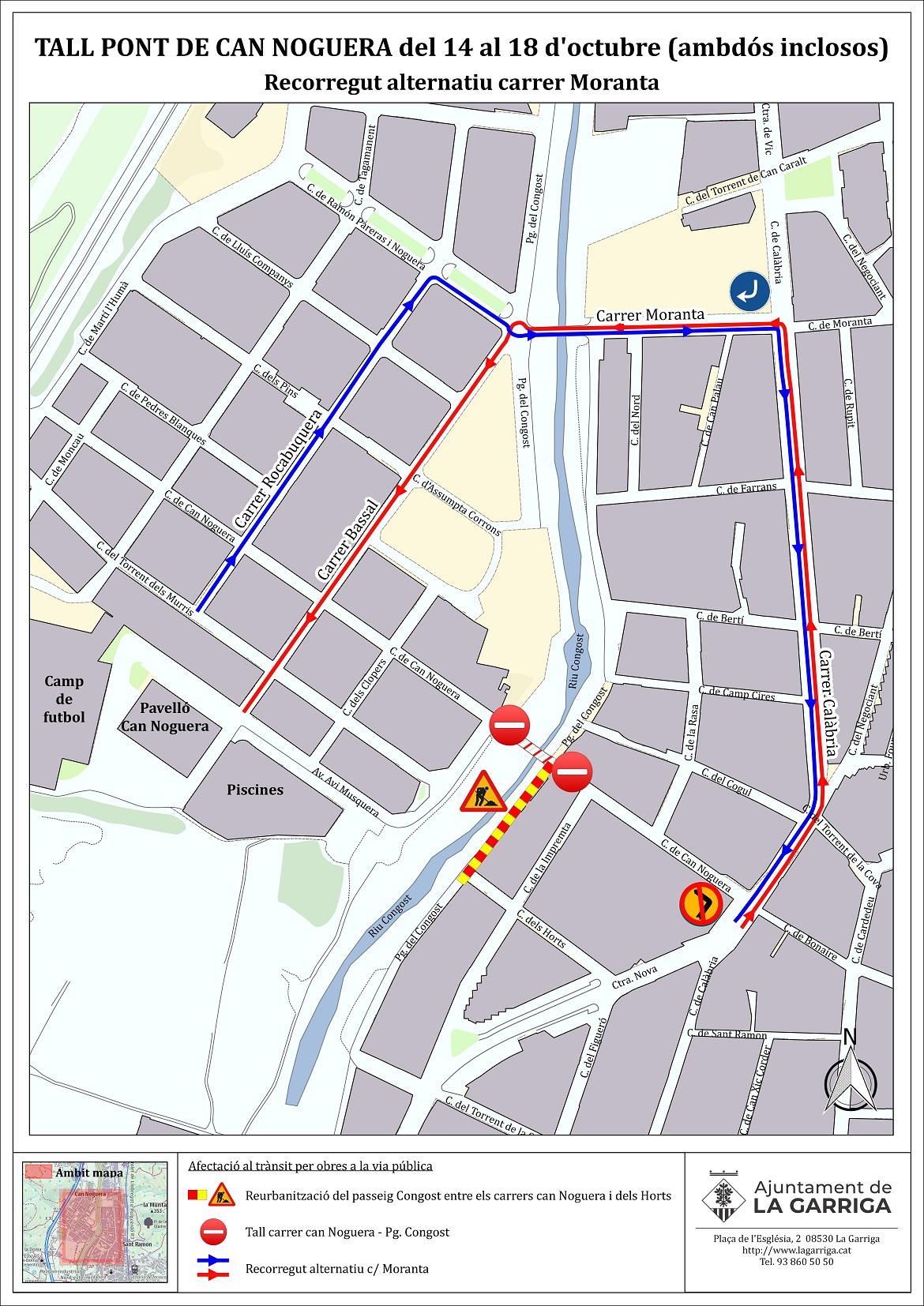 Mapa del tall de trànsit i el desviament previst