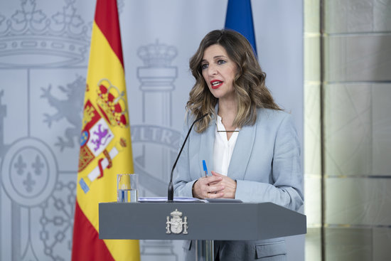 La ministra de Treball, Yolanda Díaz, en roda de premsa a Moncloa