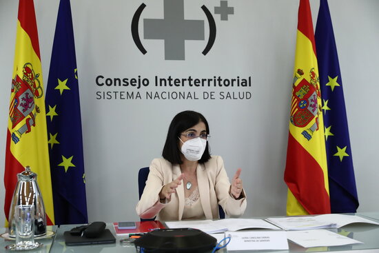 La ministra de Sanitat, Carolina Darias, durant el Consell Interterritorial de Salut