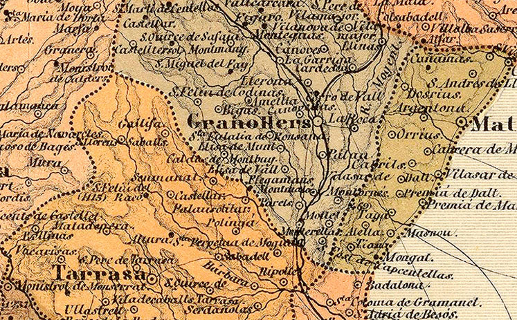 El Vallès Occidental i el Vallès Oriental en un mapa del 1875