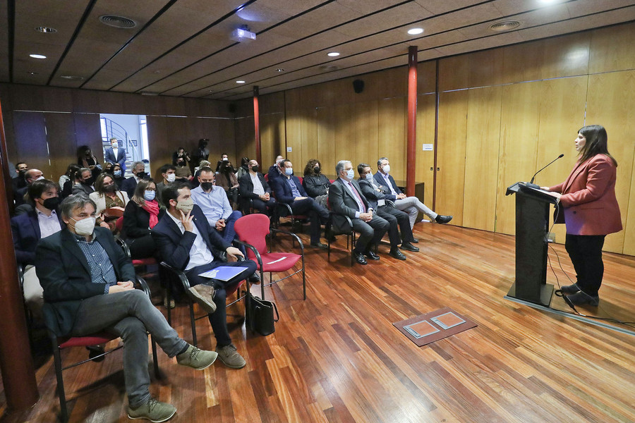 Un moment de la intervenció de la consellera Geis, divendres durant la presentació del Pla de Reactivació Socioeconòmica del Ripollès