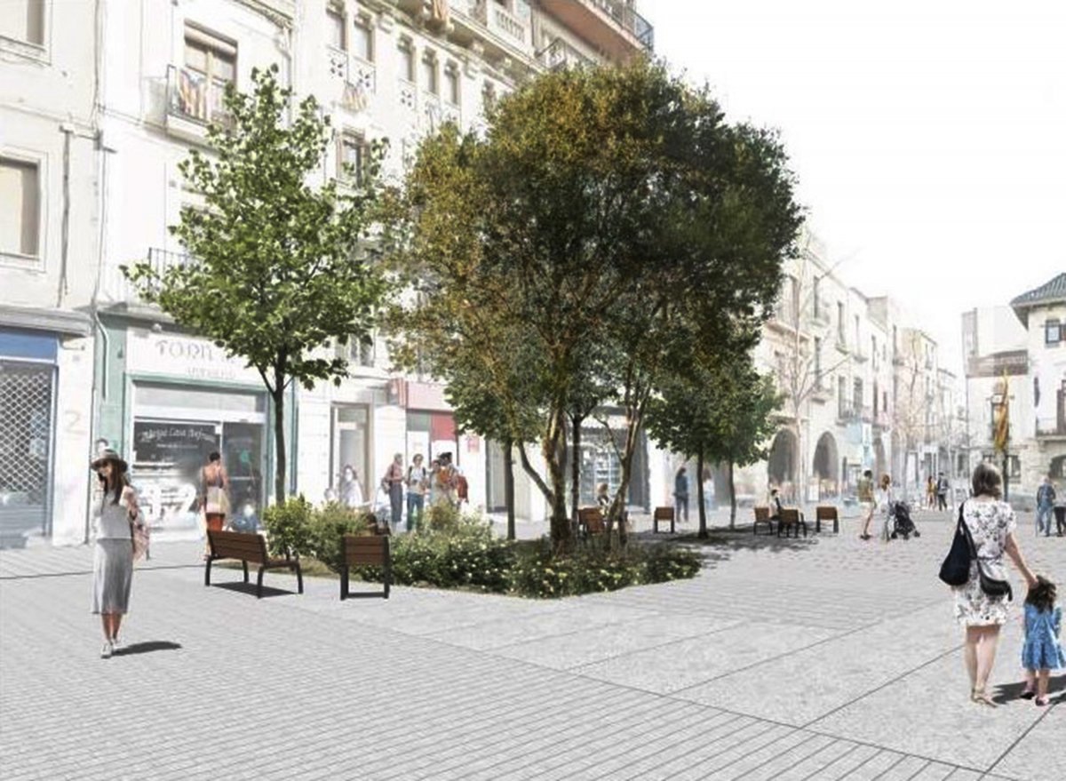 Imatge virtual de la plaça de la Vila que guanyarà espais amb vegetació