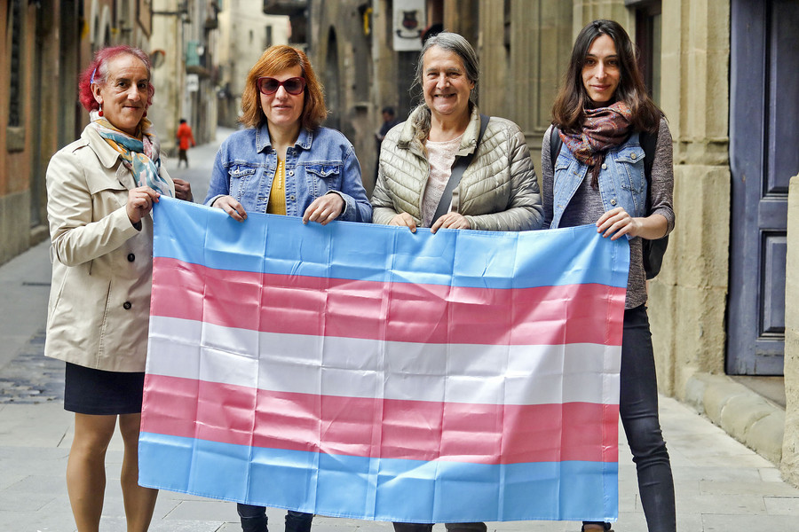 Membres de la nova associació Acció Trans*, a la plaça de la Catedral de Vic