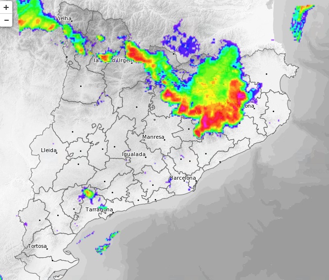 Imatge del radar aquest divendres cap a les 4 de la tarda