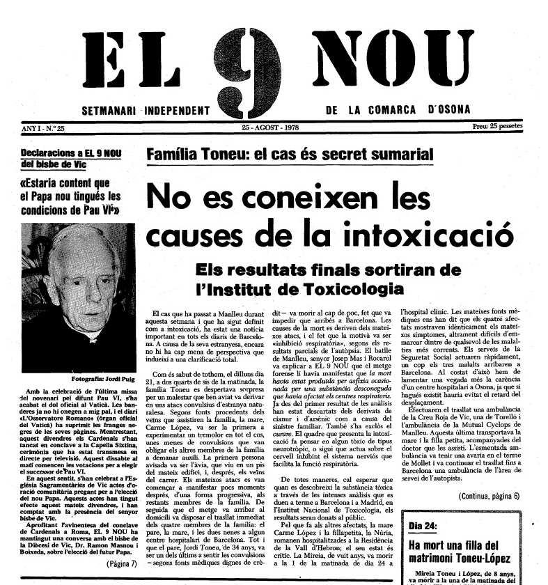 Un dels retalls publicats a EL 9 NOU mentre es desenvolupava la investigació del cas Toneu