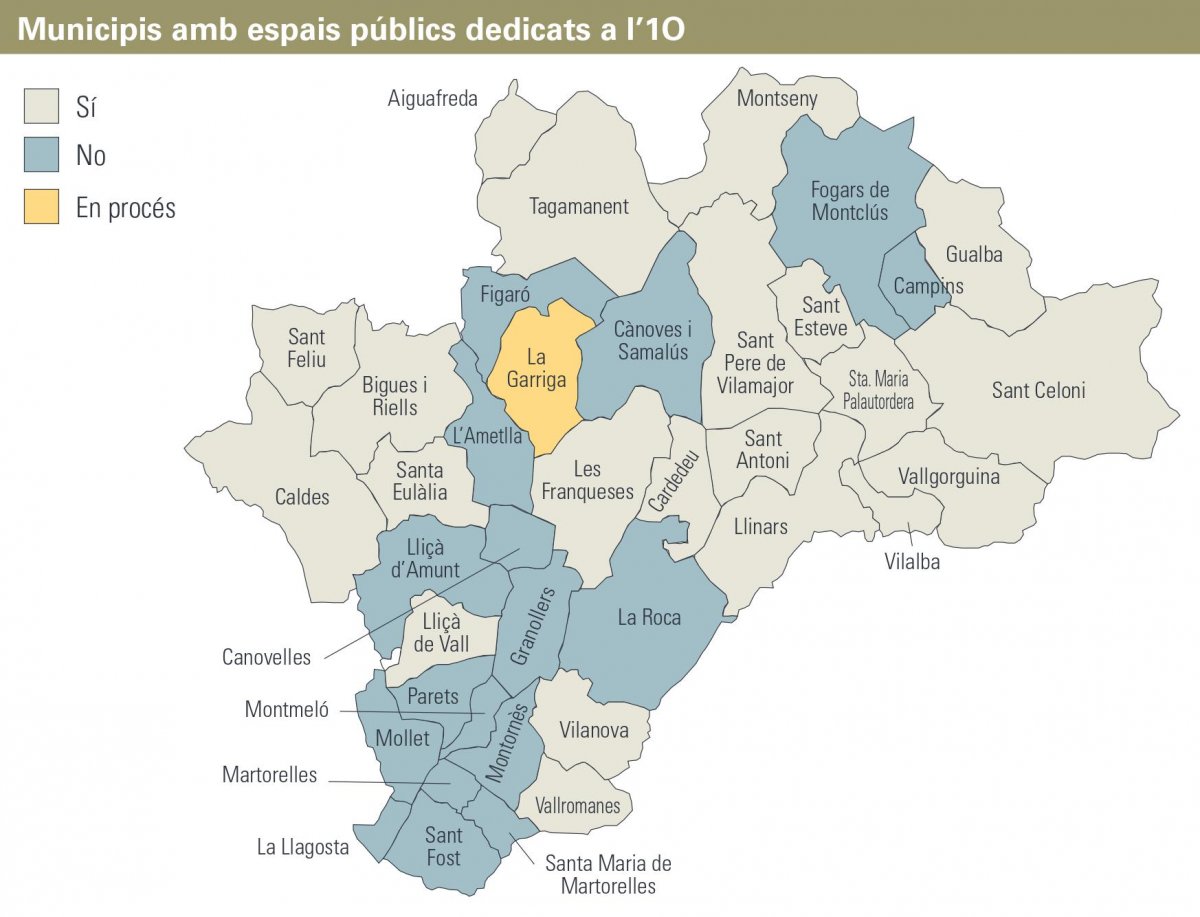 Mapa dels municipis segons si tenen espais dedicats a l'1-O o no