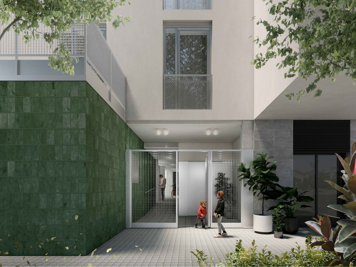 Una imatge virtual de l'entrada del futur bloc de pisos del passeig de la Muntanya