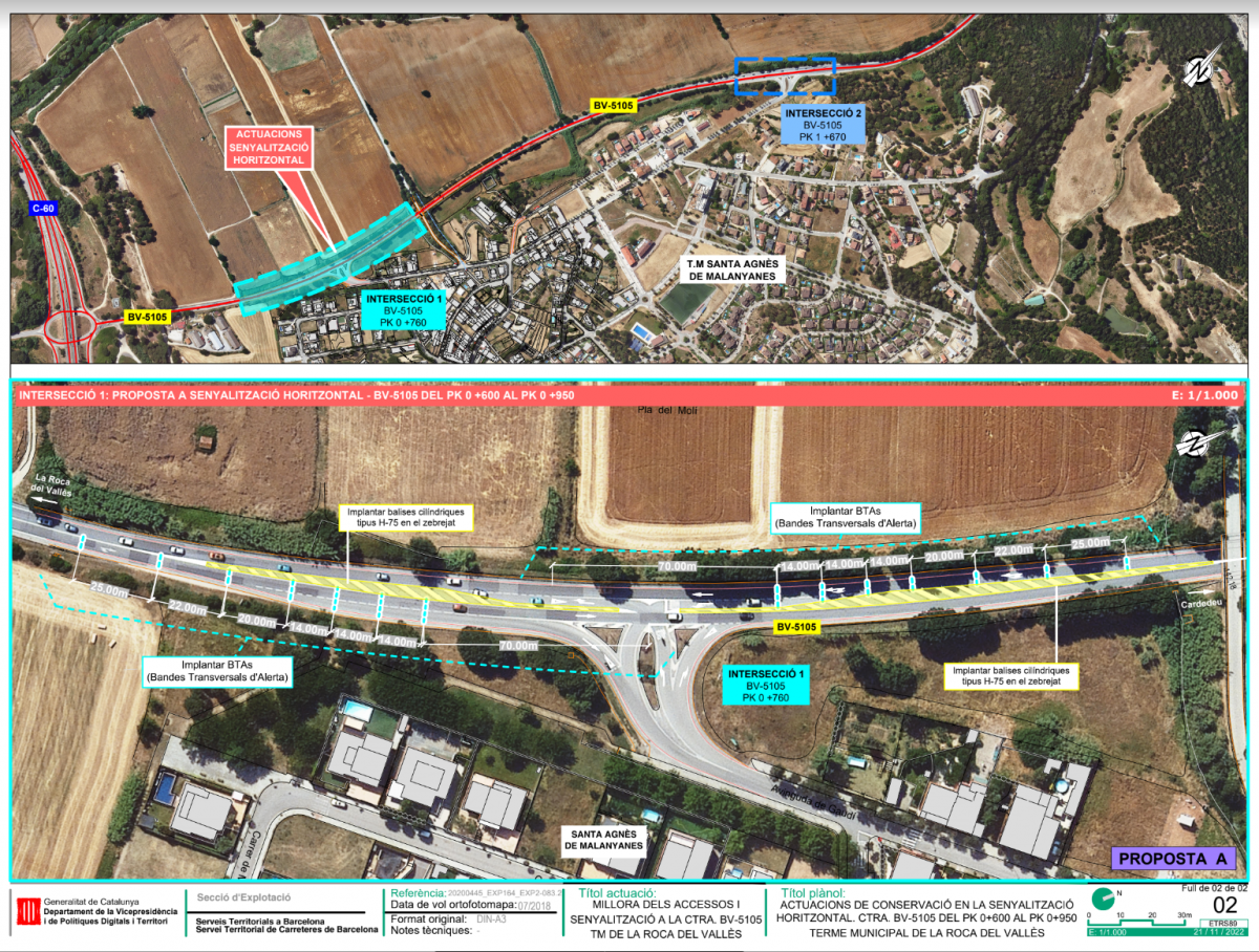 Mapa de les actuacions previstes en aquesta primera intervenció a la carretera de Santa Agnès