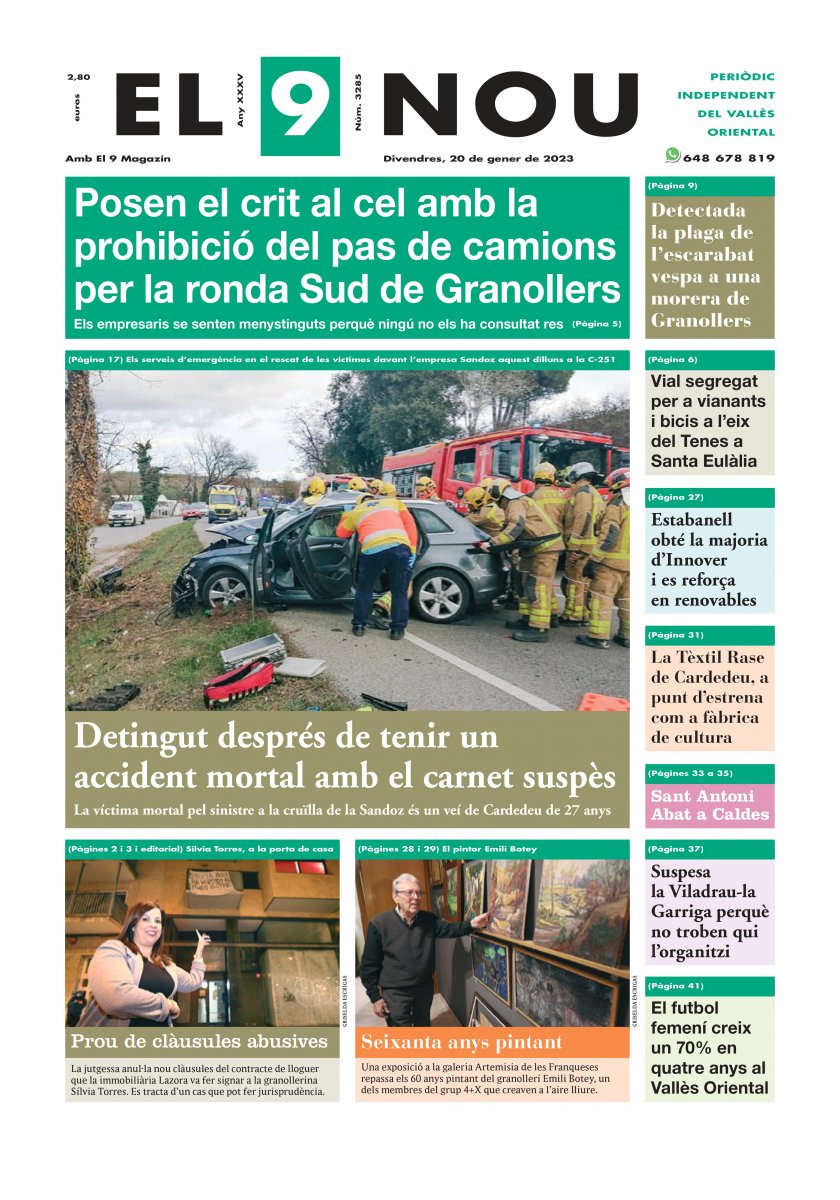 La portada d'EL 9 NOU del Vallès Oriental del divendres 20 de gener de 2023