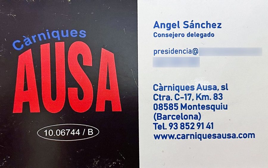 La targeta de visita amb què Arceiz acompanya els comptes d'Ausa a l'hora de demanar crèdits