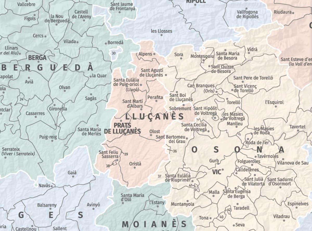 El mapa de la comarca del Lluçanès