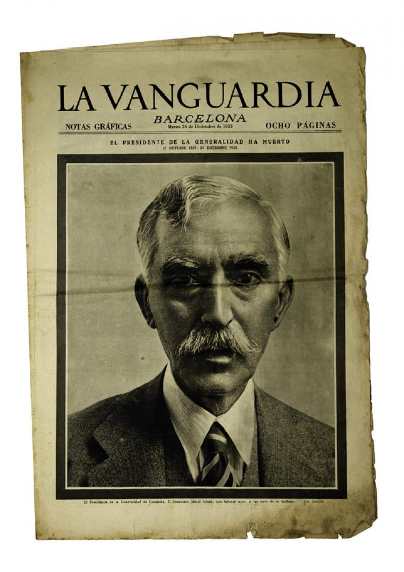 Portada de 'La Vanguardia' en la mort de Macià. Va morir als 74 anys el 25 de desembre d'aquell 1933