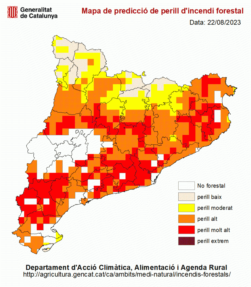 La Generalita ha publicat un mapa amb les zones de Catalunya amb més risc d'incendi