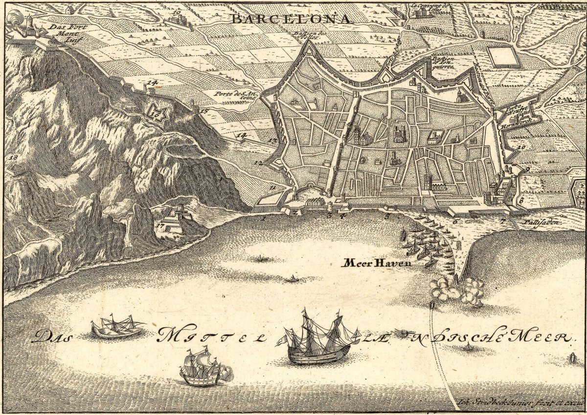 "Barcelona, capital del Principat de Catalunya", gravat del llibre 'Kurioses Staats und Kriegs Theatrum (1714)