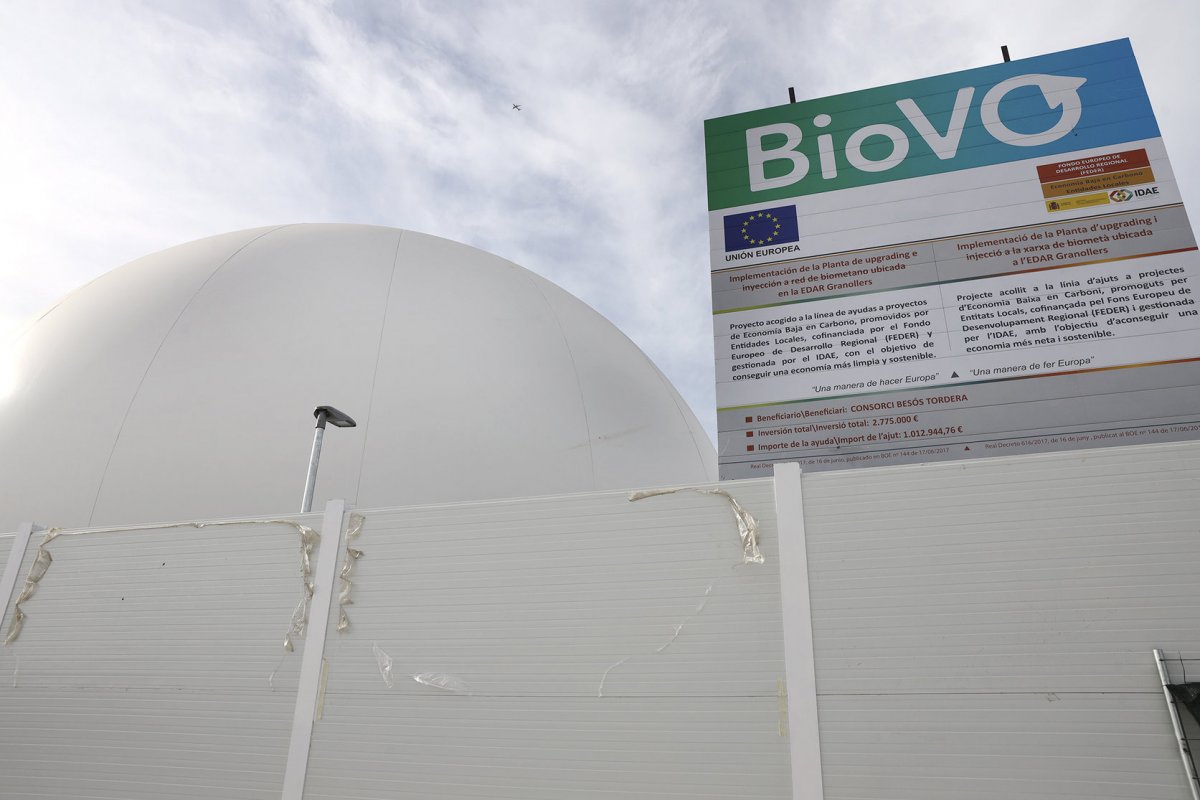 El gasòmetre de la planta de BioVo on s'acumula el biogàs procedent de la planta de compostatge i de la depuradora