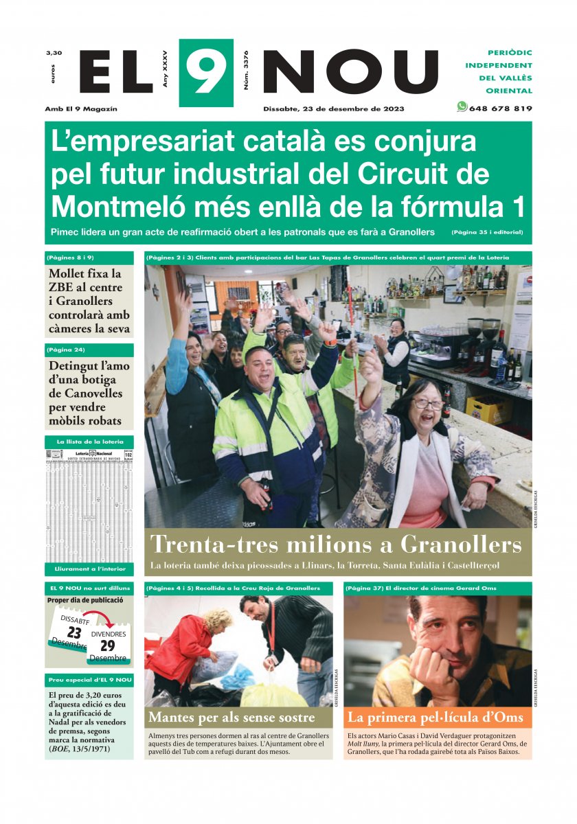 A la primera plana d'EL 9 NOU d'aquest dissabte: "L'empresariat català es conjura pel futur industrial del Circuit de Montmeló més enllà de la fórmula 1. Pimec lidera un gran acte de reafirmació obert a les patronals que es farà a Granollers"