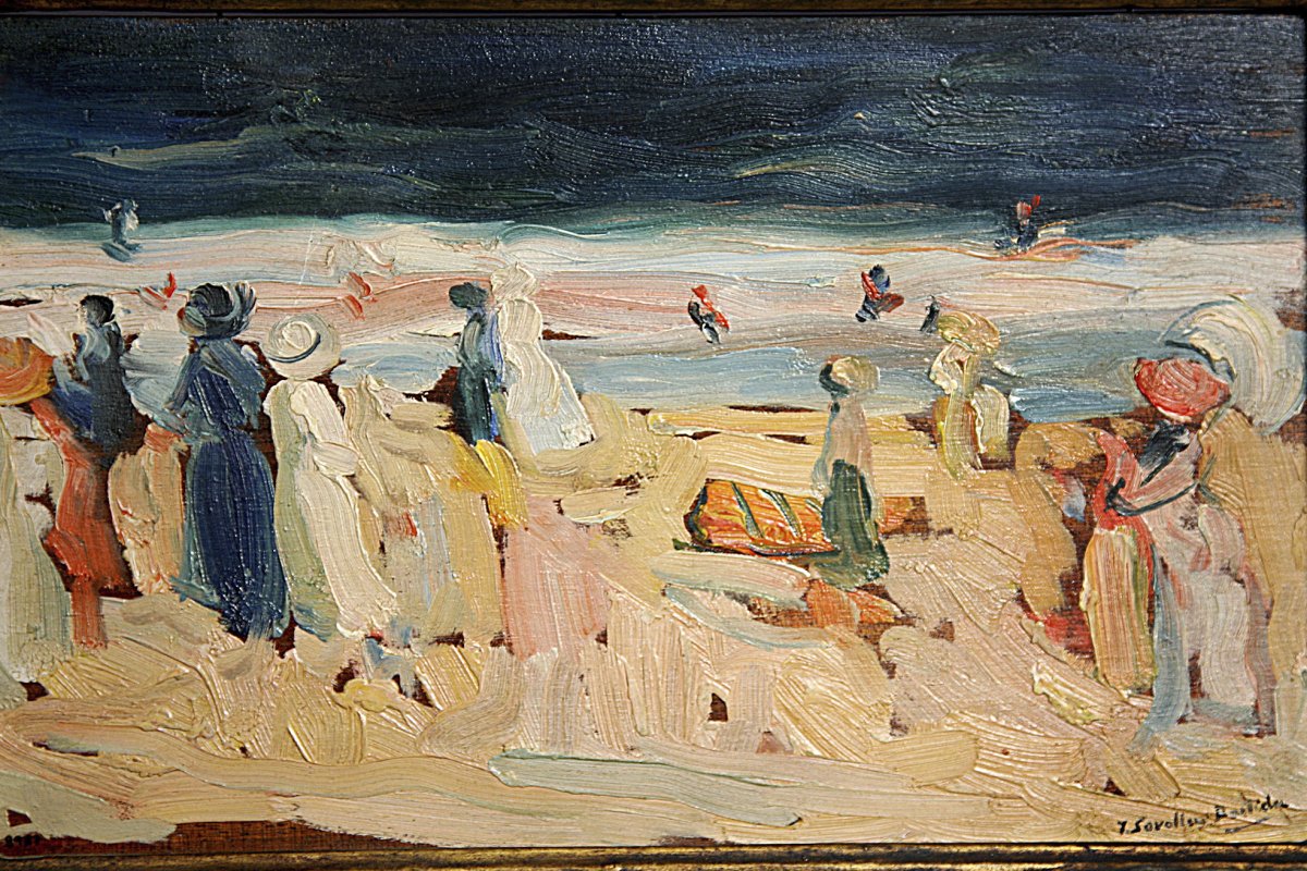 Una de les obres de Sorolla de la col·lecció Abelló, amb la platja de Biarritz